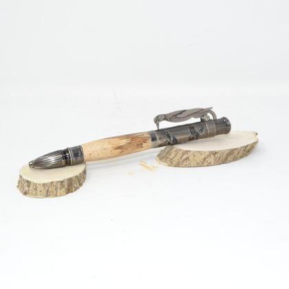 Holz Kugelschreiber gestockte Buche mit Specht Geschenk handmade
