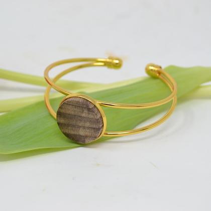 Holz Armreif Holzschmuck Walnuss Trachtenschmuck Gold Armschmuck - Image 2