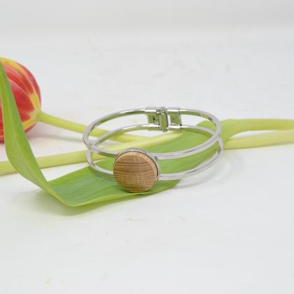 Holz Armreif Holzschmuck Esche Trachtenschmuck verchromt Armschmuck