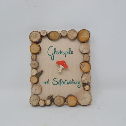 Holzbild Minibild 16x13 cm Holz Wanddeko Glückspilz Wandbild Holzdeko handmade