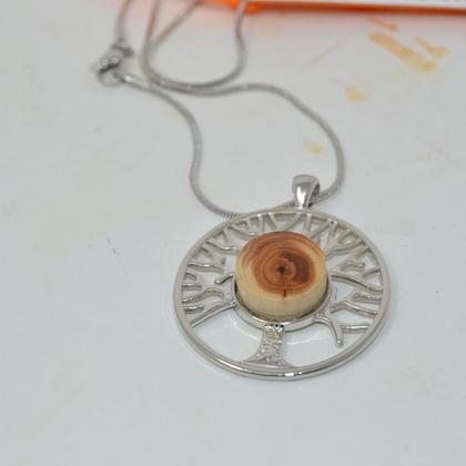 Holz Halskette Eibe Lebensbaum 3x1 cm Trachtenschmuck Holzschmuck Holzkette