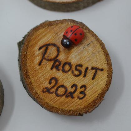 Holz Glücksbringer 5er-Set Silvester 4,5 cm Unikat 5 Stück Geschenk - Image 3