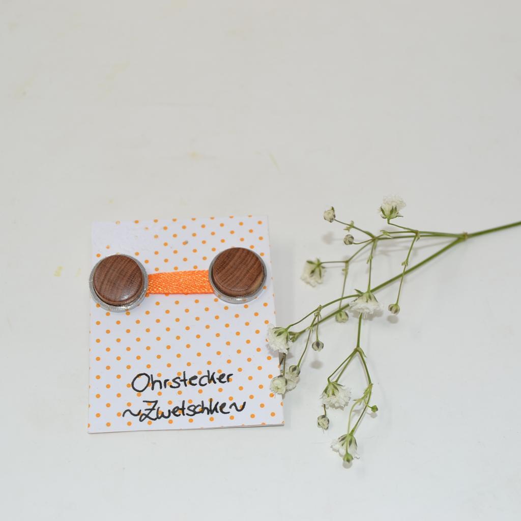 Holz Ohrringe Trachtenschmuck Ohranhänger Ohrstecker Zwetschke 1.5 cm handmade