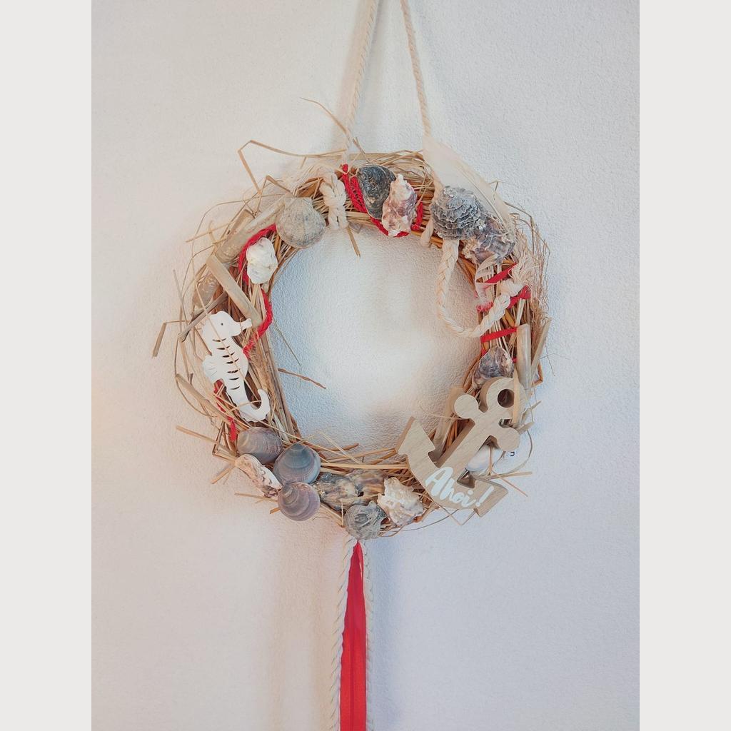 Türkranz Dekokranz ⌀34 cm Sommer Handarbeit Naturmaterialien Meer maritim