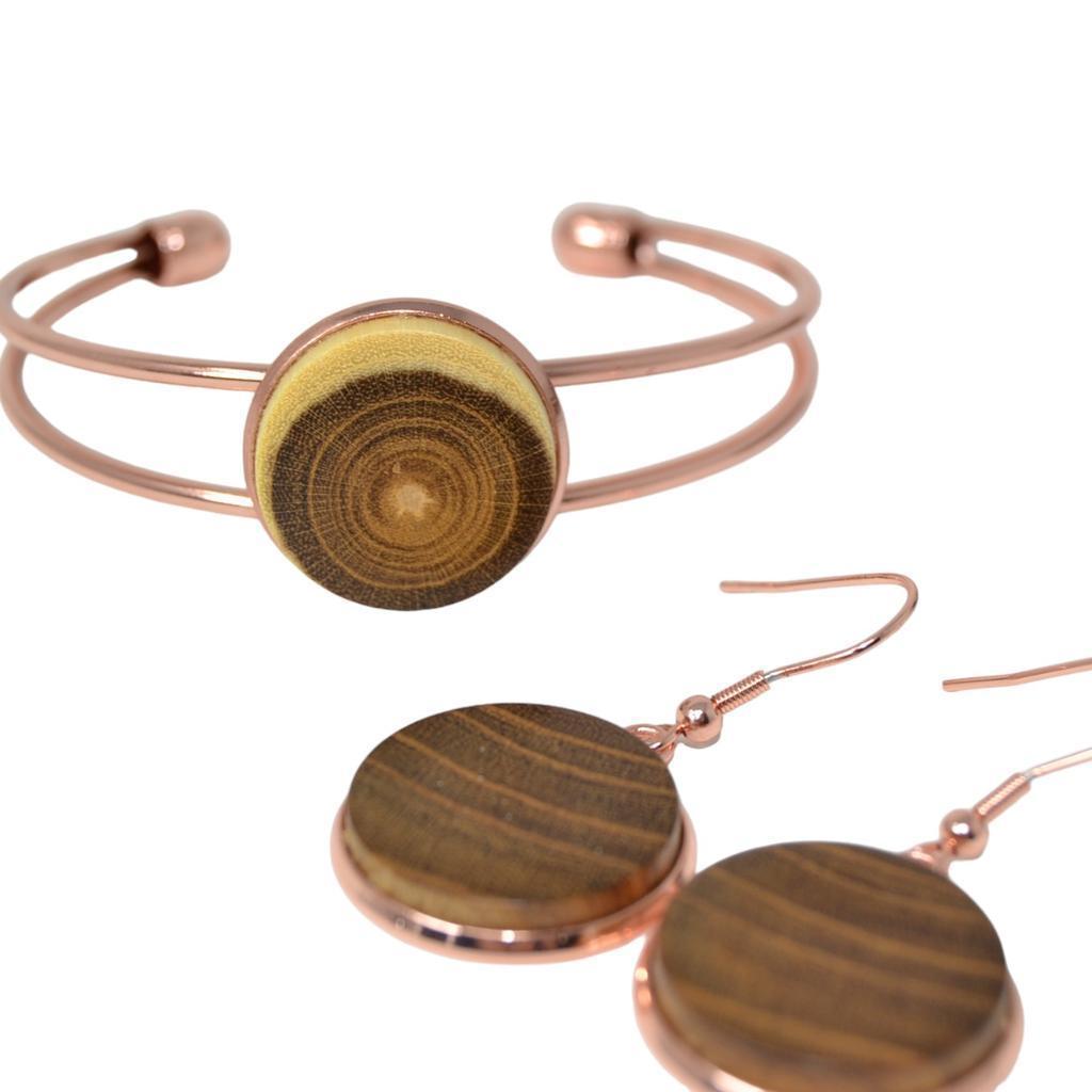 Holz Schmuckset Armreif Holzohrringe Goldregen rosegold Ohrschmuck Geschenk - Image 2