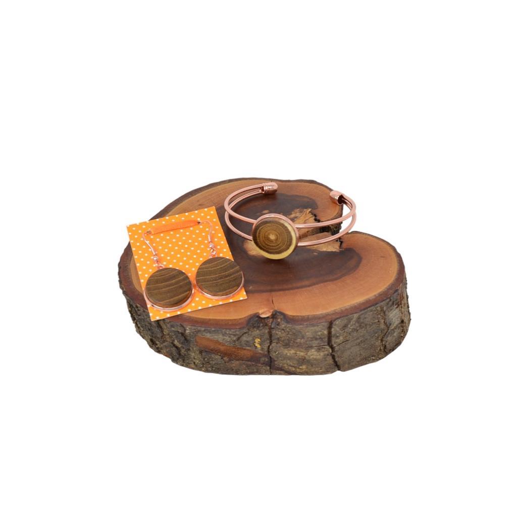 Holz Schmuckset Armreif Holzohrringe Goldregen rosegold Ohrschmuck Geschenk