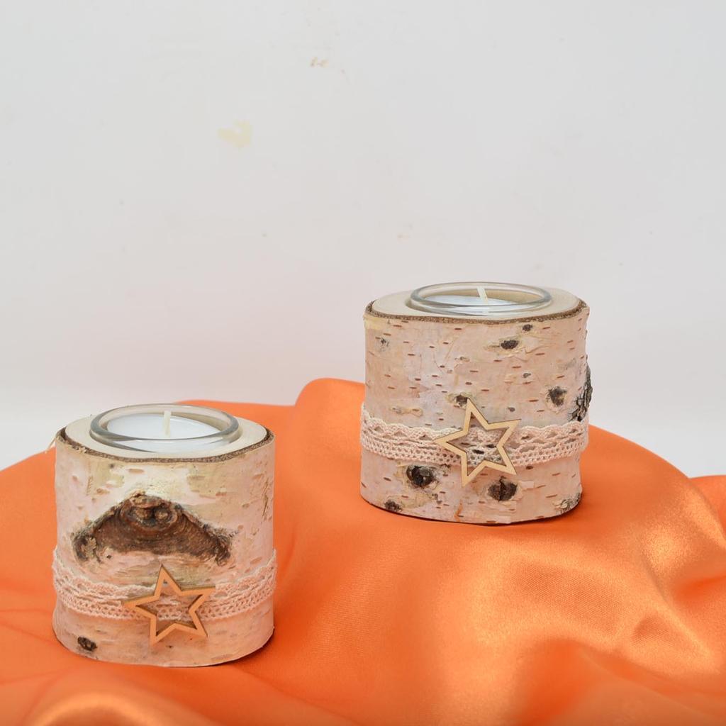 Weihnachtslicht Birke 2er Set Weihnachtsdeko mit Teelicht Handarbeit