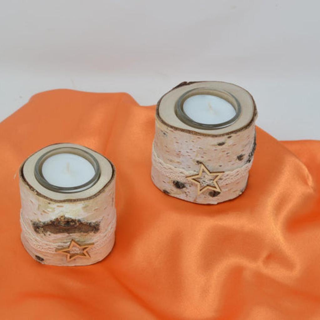 Weihnachtslicht Birke 2er Set Weihnachtsdeko mit Teelicht Handarbeit - Image 3