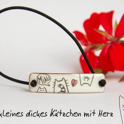 Katzen Armband aus Emaille, handgefertigt,"MIAU Sprechblase"