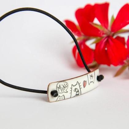 Katzen Armband aus Emaille, handgefertigt,"MIAU Sprechblase" - Image 2