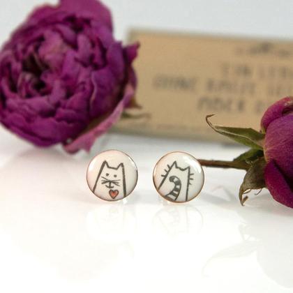 Emaille Ohrstecker,Katzen Ohrstecker,Ohrstecker Tier,Ohrstecker klein rund