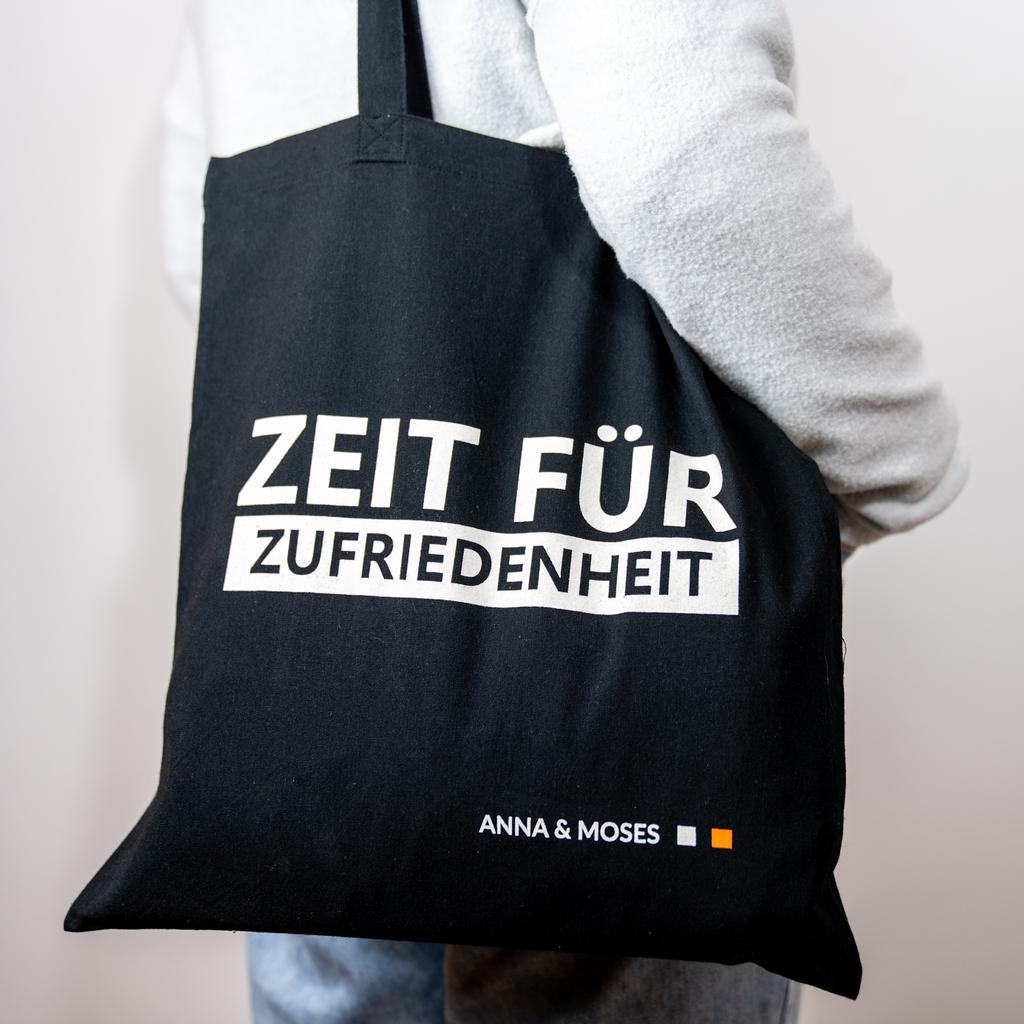 „Zeit für Zufriedenheit“ – Bio-Baumwolltasche