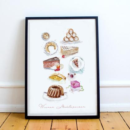 Kunstdruck Überblick Wiener Mehlspeisen, Format A4