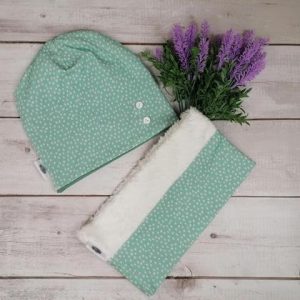 Kinderhaube und Halsloop türkis