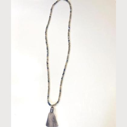 Glasschliffperlenkette Grau/Blau