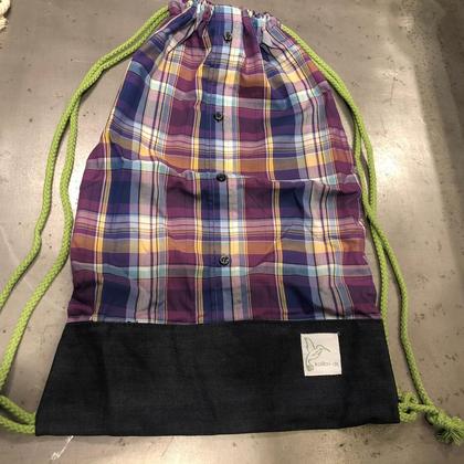 Upcycling Rucksack - Lila kariert/ Jeans