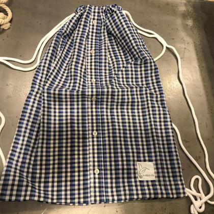 Upcycling Rucksack - Blau/Schwarz/Weiß kariert