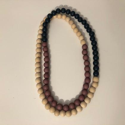 Kette - Holzperlen - Natur/Braun/Dunkelblau