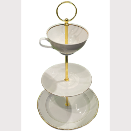 Etagere "weiß mit feinem Goldrand" Version 3