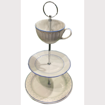 Etagere "Weiß mit Blaurand und blauen Punkterln"