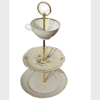 Etagere -Weiß mit Goldrand - Mittelteller Cremeweiß