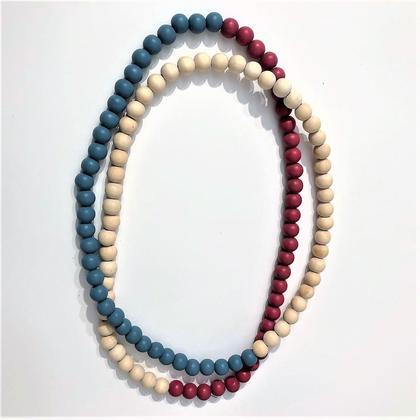 Kette - Holzperlen - Natur/Petrol/Beere