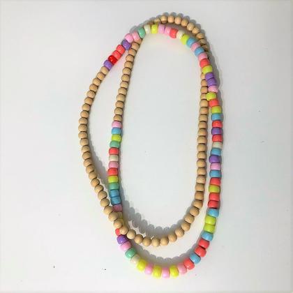 Kette - Holzperlen - Natur und Bunt  - Candyland