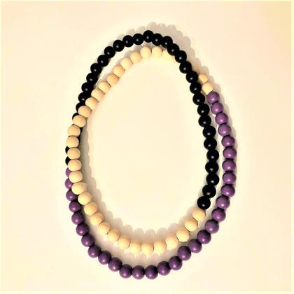 Kette - Holzperlen - Dunkelblau/Natur/Lila