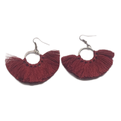 Ohrringe - Ring mit Quasten - Bordeaux