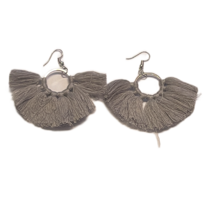 Ohrringe - Ring mit Quasten - Grau