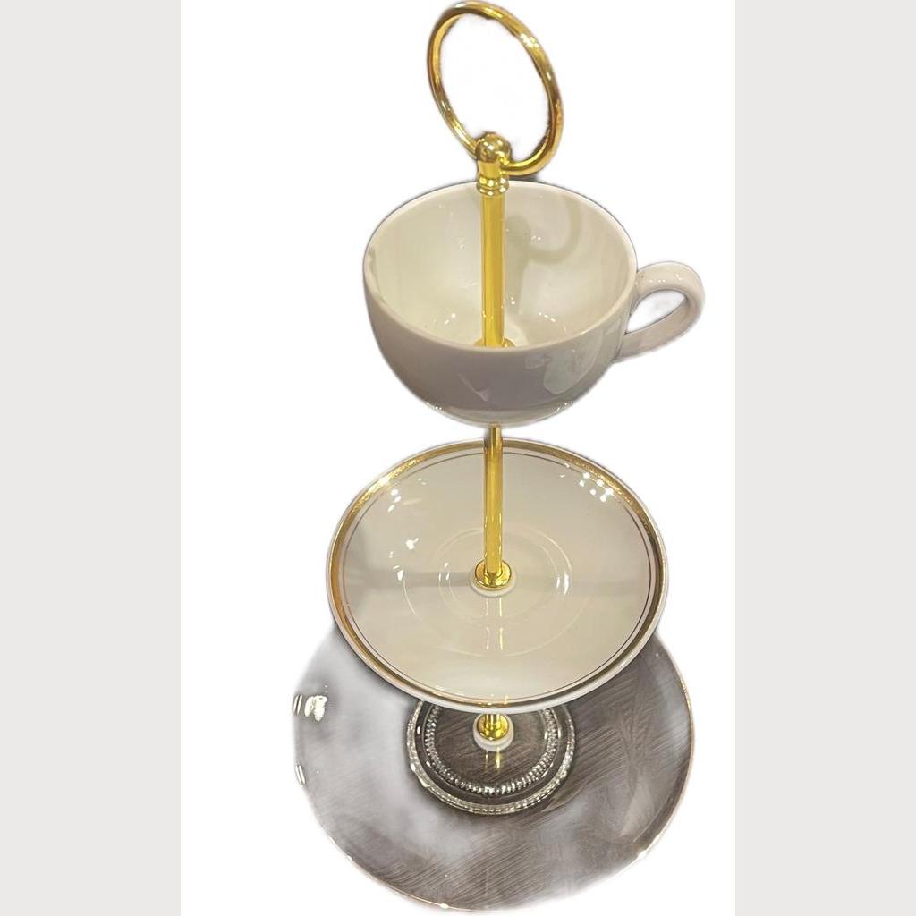 Etagere Goldrand und Glasteller