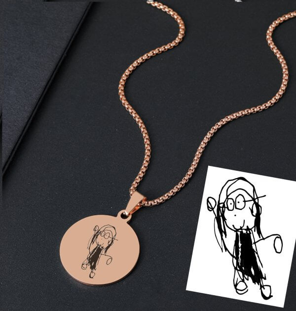 Kindermotiv Anhänger aus Edelstahl mit Kette. Durchmesser: 30mm