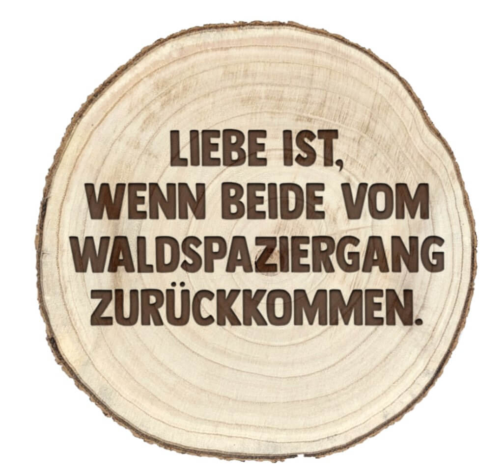 Dein TEXT gelasert in eine Baumscheibe.