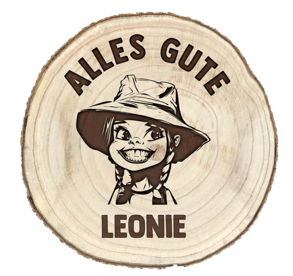 Dein MOTIV gelasert in eine Baumscheibe.