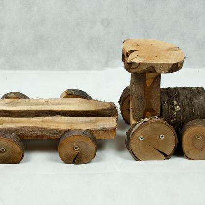 Holzstamm Deko Lokomotive mit Waggon