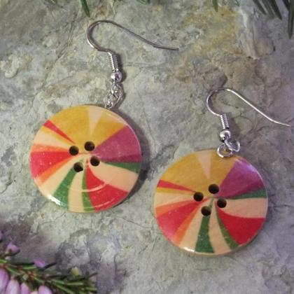 Ohrringe bunte Holzknöpfe - Image 2