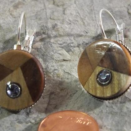 Ohrringe aus 3 Holzarten mit Strassstein in runder Fassung - Image 3