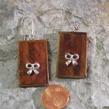 Ohrringe aus Zwetschke und Olive mit silberner Masche - Image 3