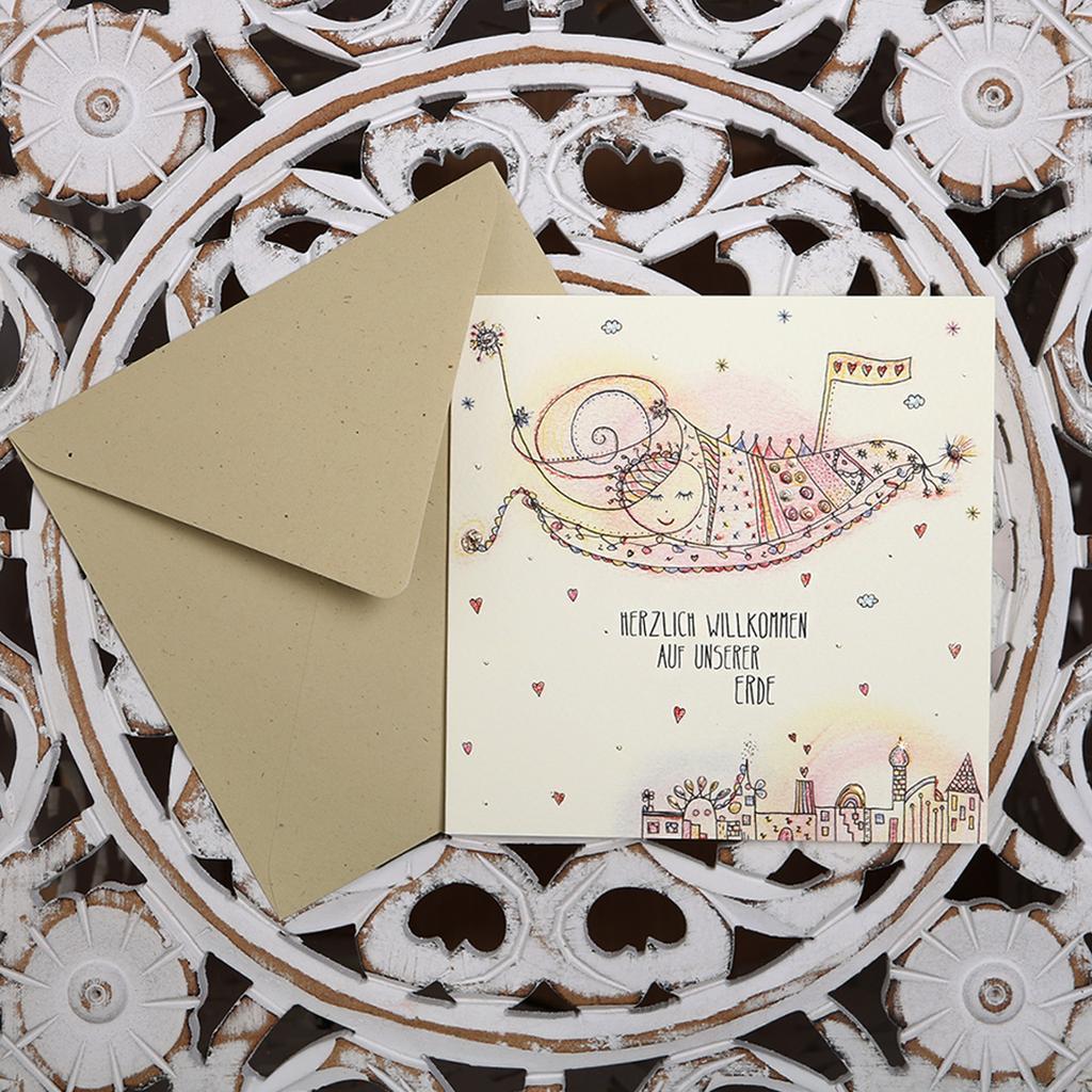 Grußkarte Taufe/Geburt „Herzlich willkommen auf dieser Erde"