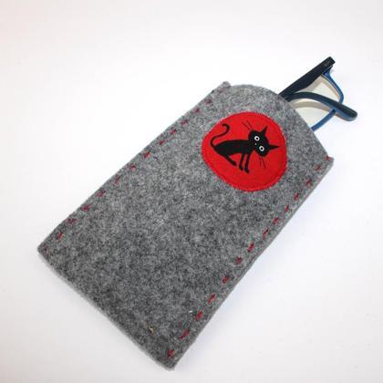 Handyhülle, Brillenetui aus Wollfilz Katze