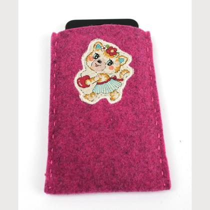 Handyhülle, Brillenetui aus Wollfilz, pink mit Katze