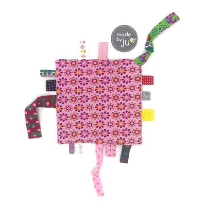 SPIELTUCH (mit KNISTERTEIL und vielen ETIKETTEN) - Blumen retro