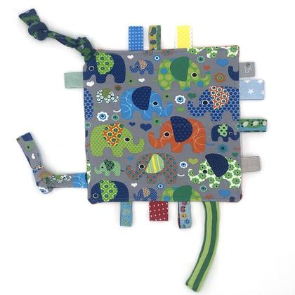 SPIELTUCH (mit KNISTERTEIL und vielen ETIKETTEN) - Elefanten grau 1