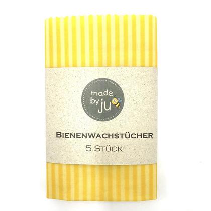 5er SET Bio- Bienenwachstücher - STREIFEN gelb