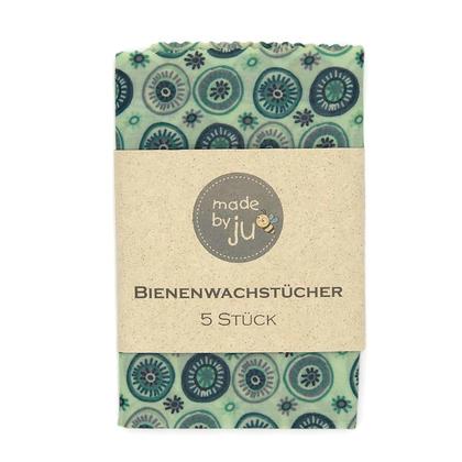 5er SET Bio-Bienenwachstücher - KREISE MINT