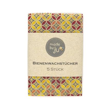 5er SET Bio-Bienenwachstücher - MUSTER GELB/CREME/ROSA