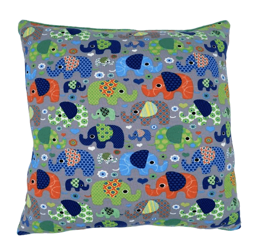 KUSCHELKISSEN ABZIEHBAR "bunte Elefanten grau"