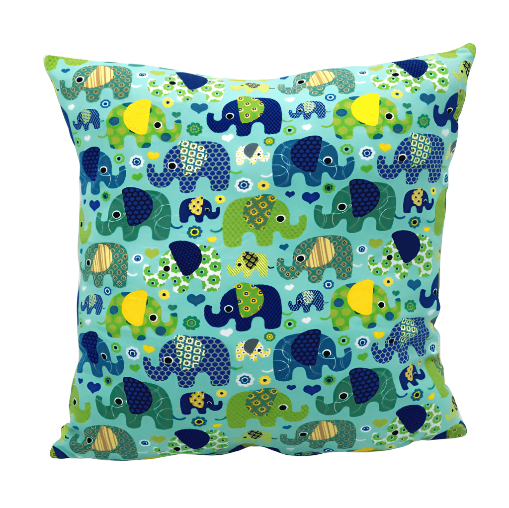 KUSCHELKISSEN ABZIEHBAR "bunte Elefanten mint" personalisierbar