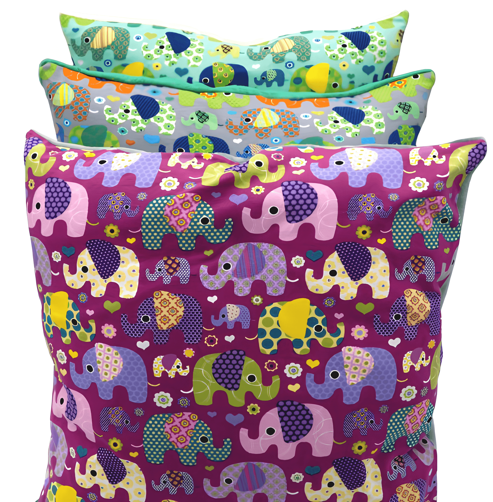 KUSCHELKISSEN ABZIEHBAR "bunte Elefanten grau" - Image 2