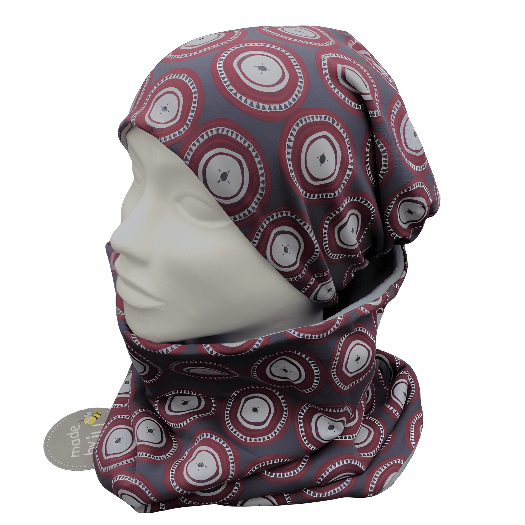 DAMEN- SET (WENDEHAUBE+XXL-LOOPSCHAL) "Retro- Kreise grau"